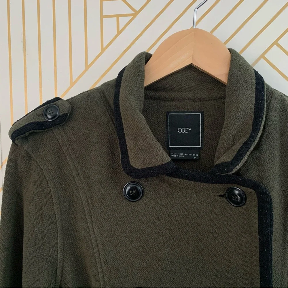 Obey cotton blend Utility military inspired double breasted green black Jacket 8 - Picture 4 of 9